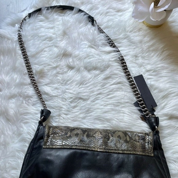 Tylie Malibu Black Leather Python Print Bag NWT - Picture 7 of 10
